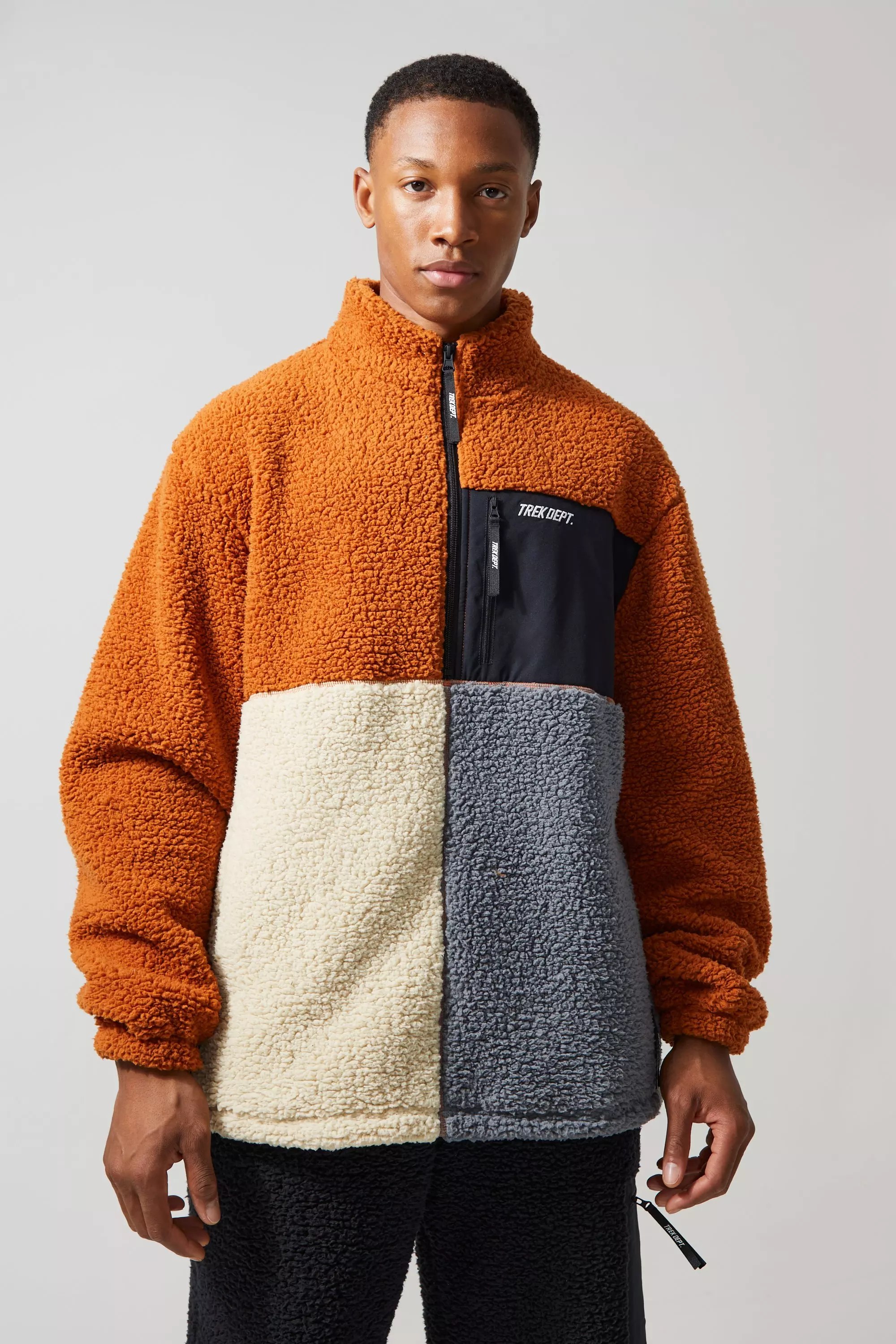 Active Oversized Colour Block Borg Jacket boohooMAN USA